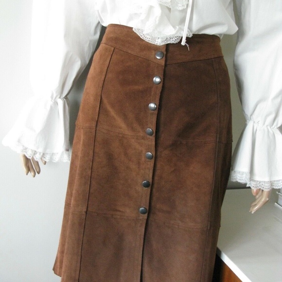 GAP Dresses & Skirts - Vintage GAP KHAKIS BROWN SUEDE LEATHER MIDI SKIRT